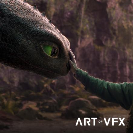 How to Train Your Dragon VFX: A close-up highlights the meticulous CGI of Toothless's scales, realistic textures, and emotive eye animation. 